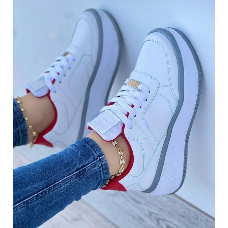 GENERICO - Tenis Gris Rojo Dama Zapatillas Zapatos Mujer Lindos Moda Casual_.