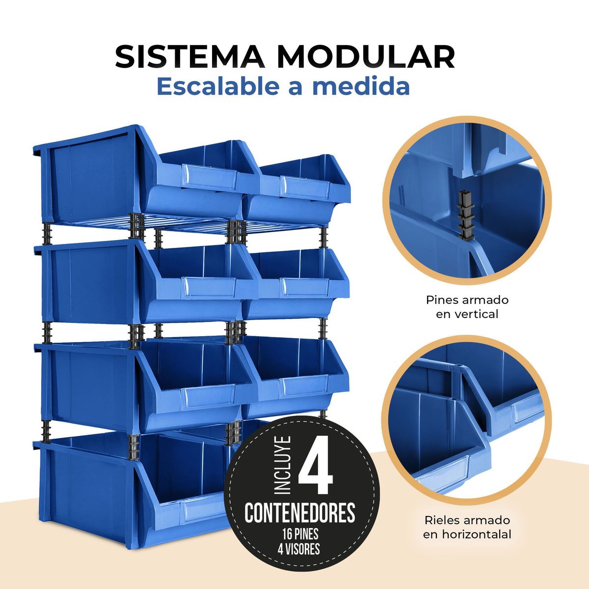 ENERGY PLUS - 4 modulares abierto AZ organizador plástico inventarios 45Kg Azul