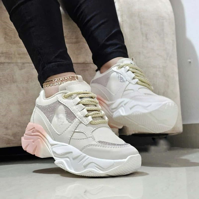 GENERICO - Tenis Beige Coral Dama Zapatillas Zapatos Mujer Lindos Moda Casual_.