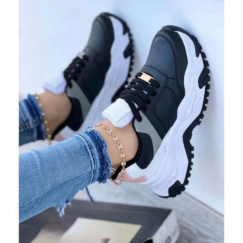 GENERICO - Tenis Negro Gris Dama Zapatillas Zapatos Mujer Lindos Moda Casual_.