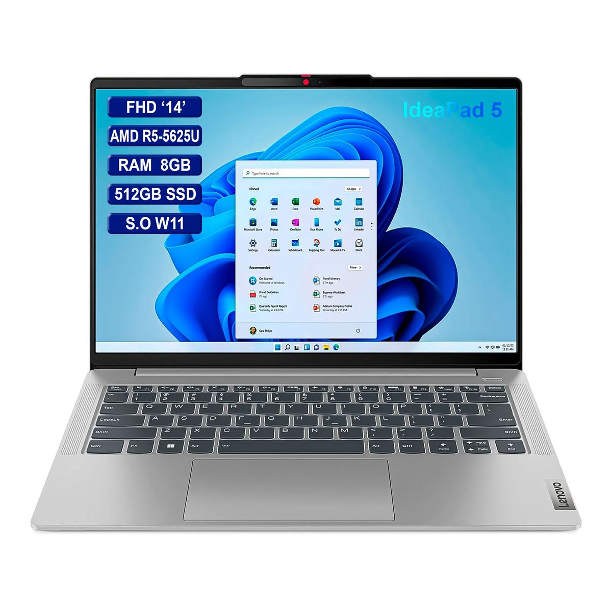 LENOVO - Portatil LENOVO 14 FHD AMD R5-5625U Ram 8GB 512SSD GREY