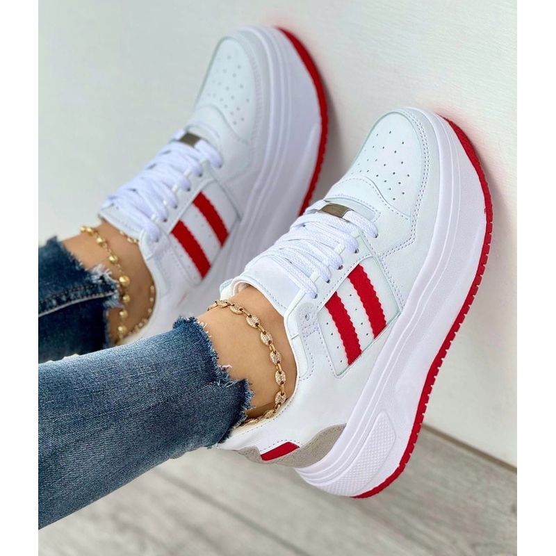 GENERICO - Tenis Blanco Rojo Dama Zapatillas Zapatos Mujer Lindos Moda Casual_.