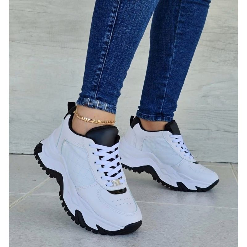GENERICO - Tenis Blanco Negro Dama Zapatillas Zapatos Mujer Lindos Moda Casual_.