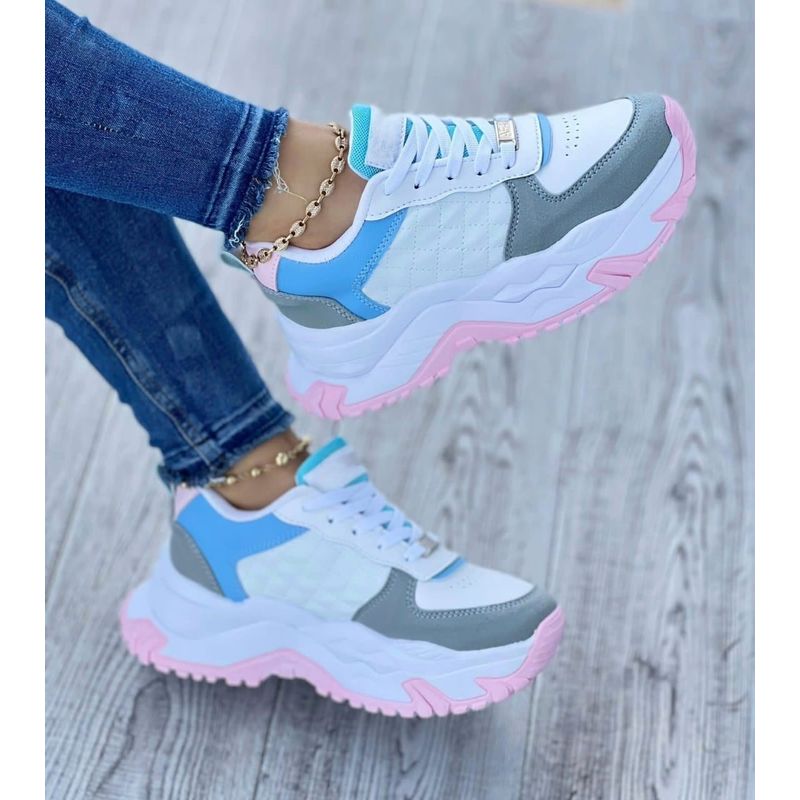 GENERICO - Tenis Gris Celeste Acero Dama Zapatillas Zapatos Mujer Lindos Casual