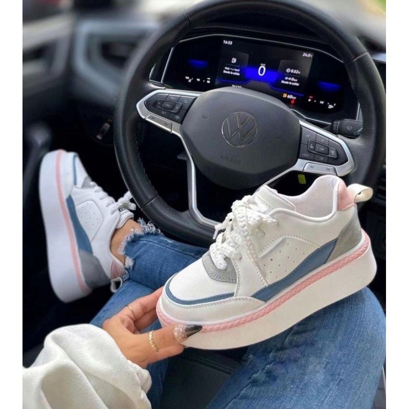 GENERICO - Tenis Blanco Azul Acero Dama Zapatillas Zapatos Mujer Lindos Casual_.