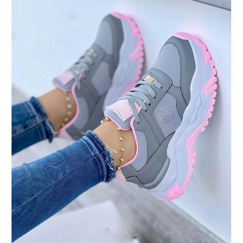 GENERICO - Tenis Gris Rosa Dama Zapatillas Zapatos Mujer Lindos Moda Casual_.