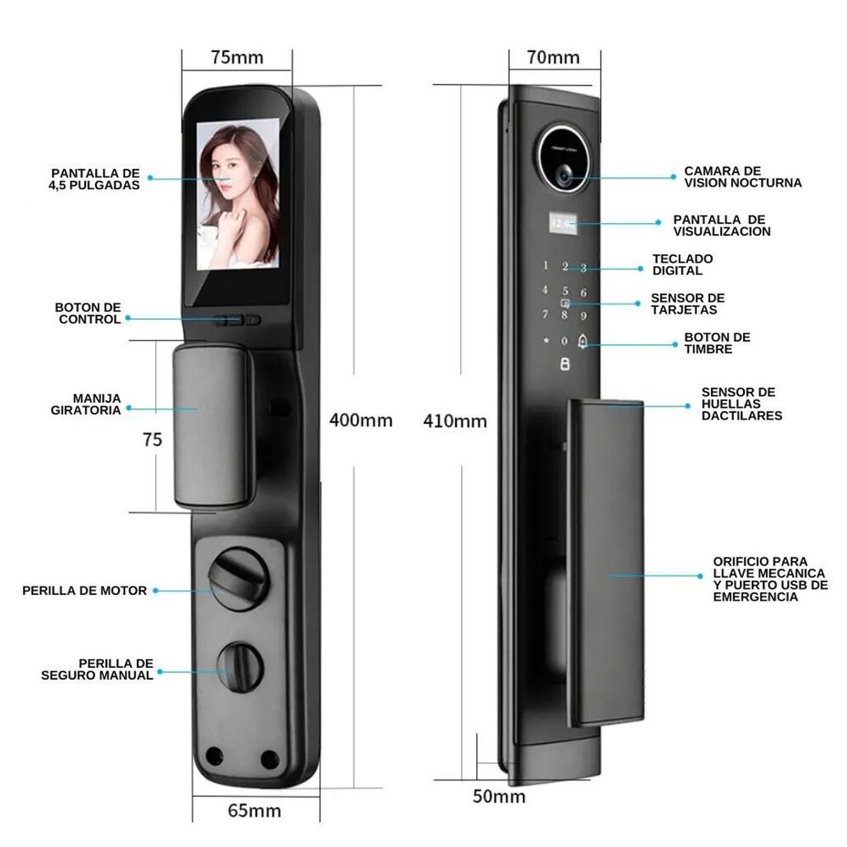GENERICO - Cerradura Inteligente K1 Pro Reconocimiento Facial+Videoportero Tuya