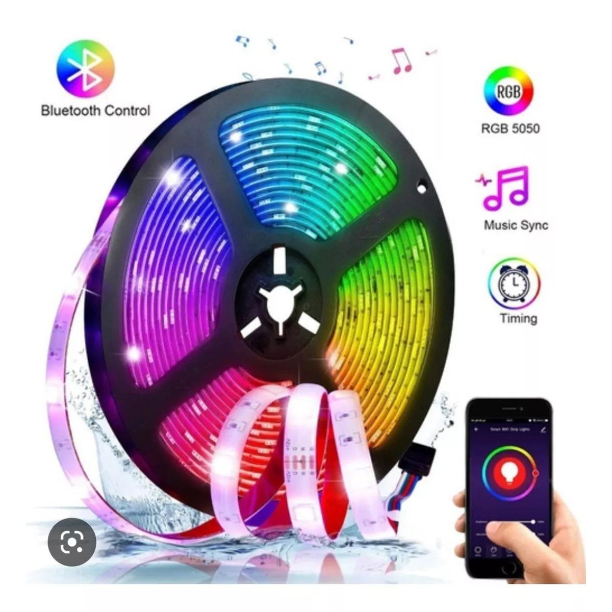 GENERICO - Cinta De Luz Led 5 Metros, Control, 16 Colores Bluetooth