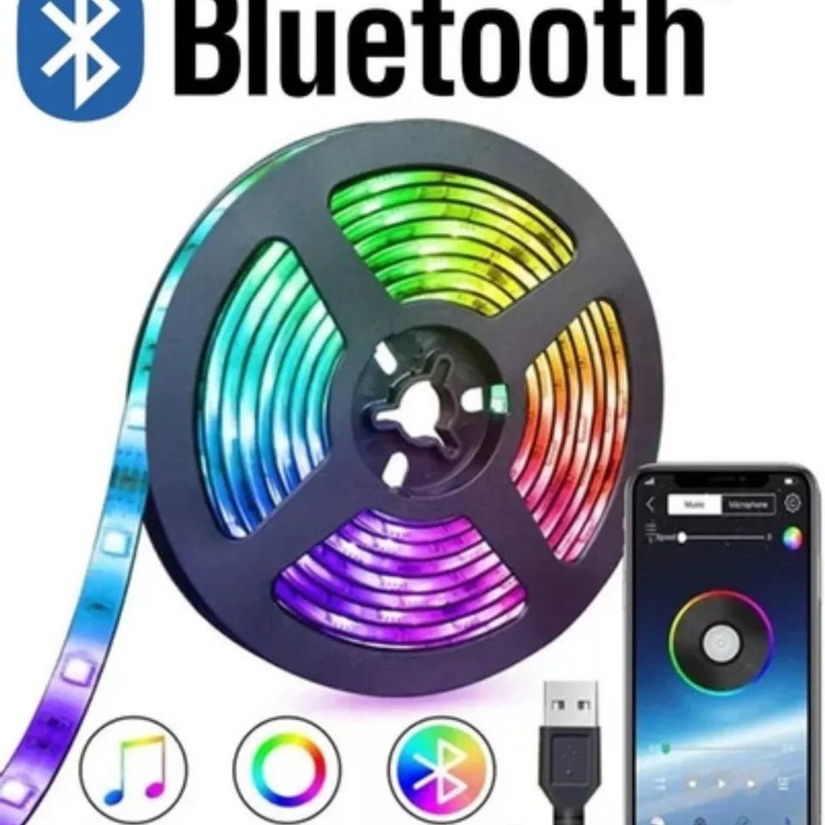 GENERICO - Cinta De Luz Led 5 Metros, Control, 16 Colores Bluetooth