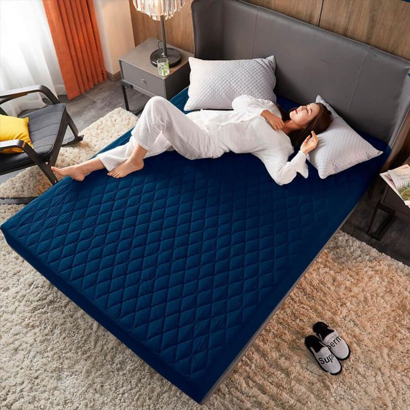 GENERICO - Protector Colchón Doble Azul Anti-Ácaros 35cm de Alto Acolchado