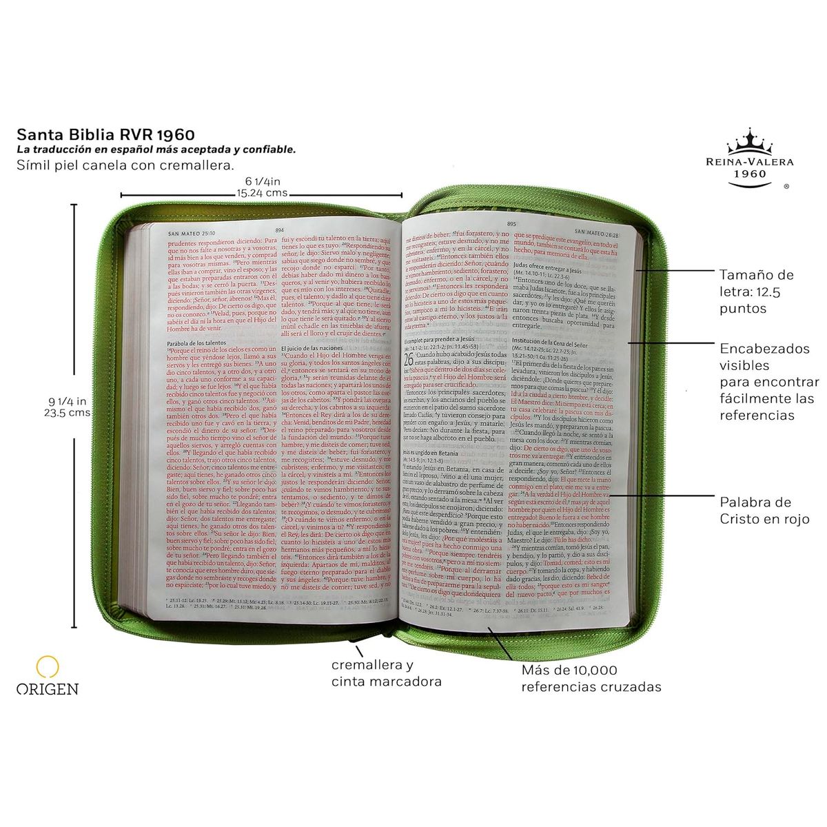 GENERICO - Santa Biblia Rvr 1960.Letra Grande. Verde Con Cremallera