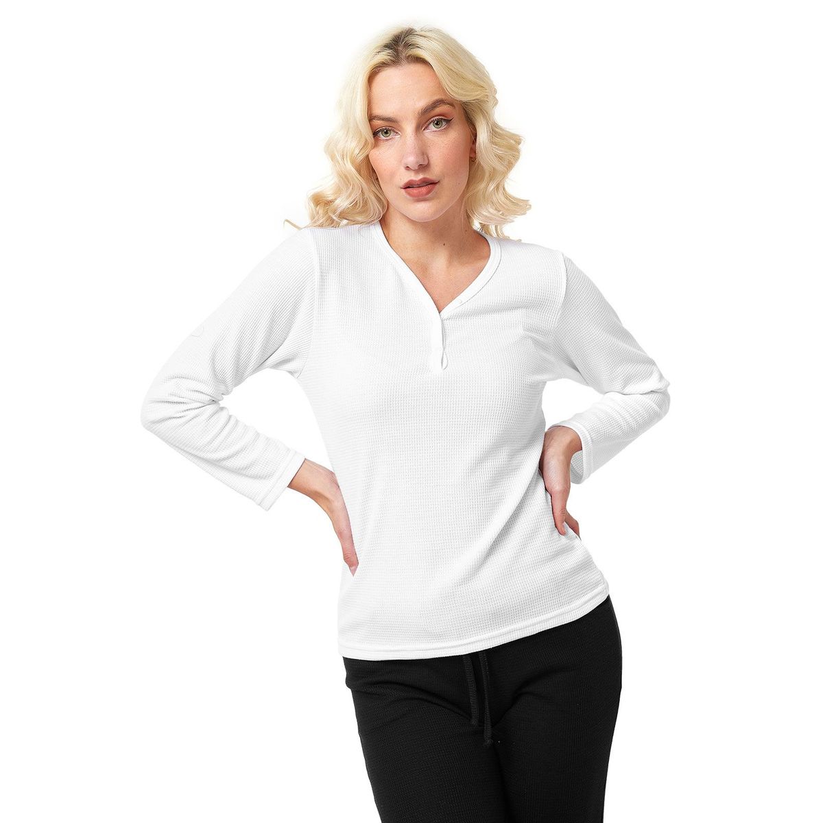 SANTANA - Camiseta Mujer Henley Santana Blanco