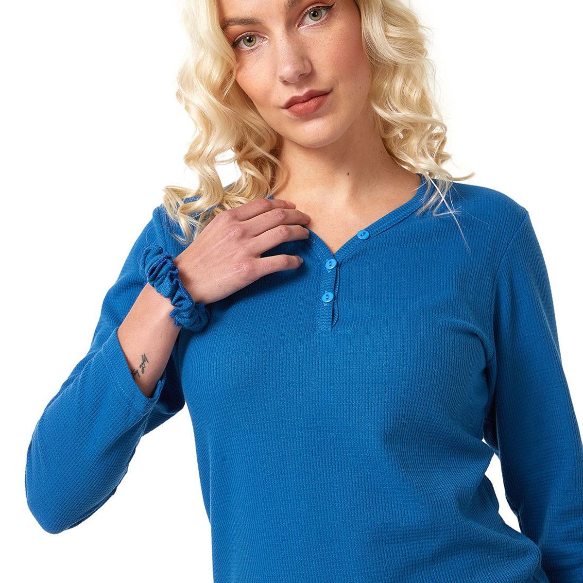 SANTANA - Camiseta Mujer Henley Santana Azul Clásico