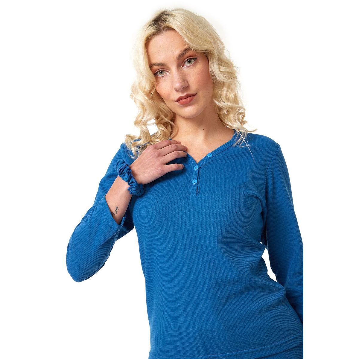 SANTANA - Camiseta Mujer Henley Santana Azul Clásico