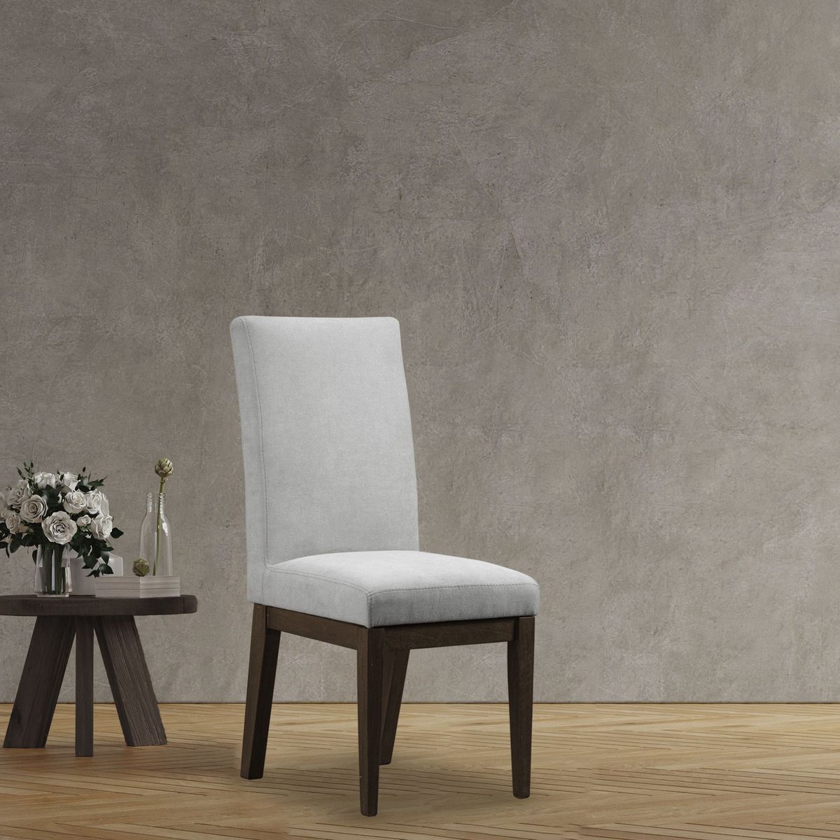 ELITE LIVING - SETX2 SILLA DE COMEDOR OXFORD NATURAL OSCURO MICROFIBRA PLATA