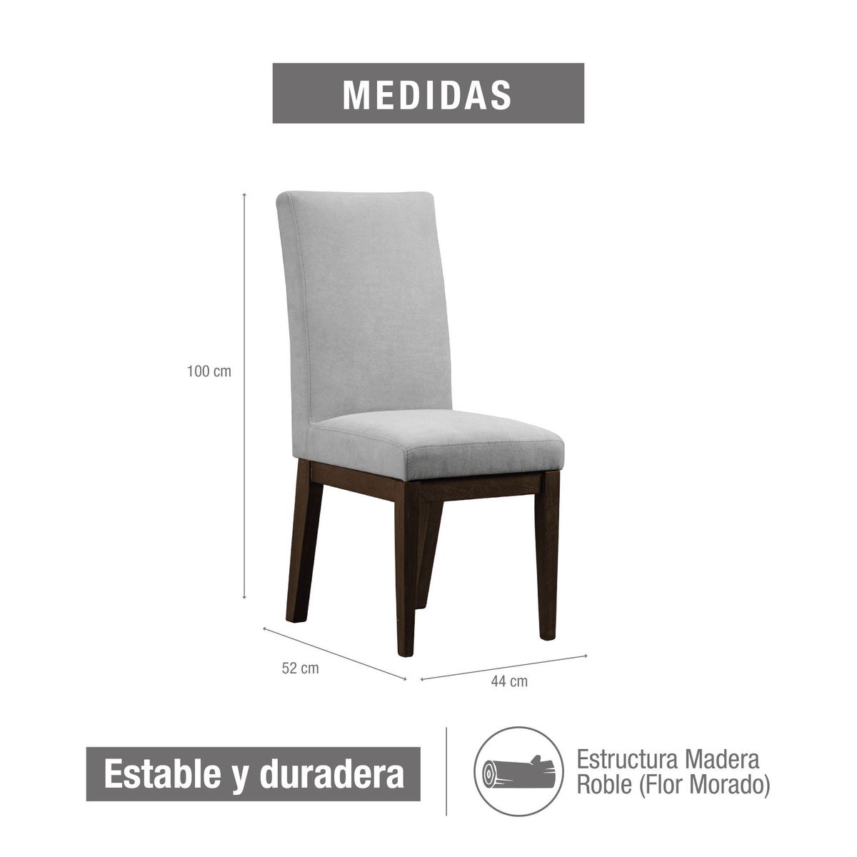 ELITE LIVING - SETX2 SILLA DE COMEDOR OXFORD NATURAL OSCURO MICROFIBRA PLATA