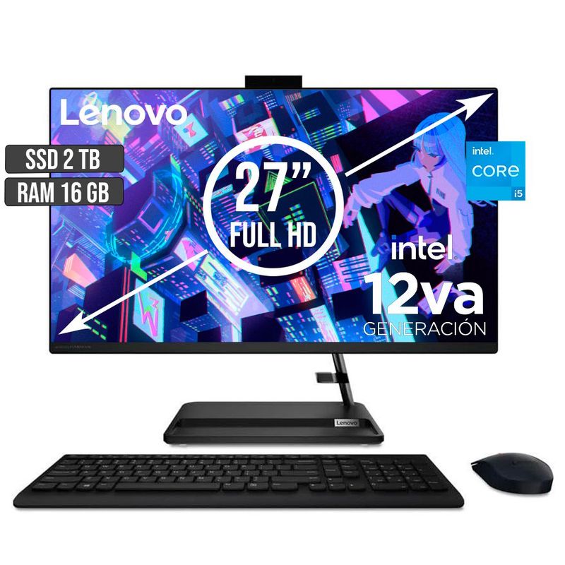 LENOVO - TODO EN UNO LENOVO INTEL CORE I5-12450H SSD 2TB RAM 16GB LED 27 FULL HD