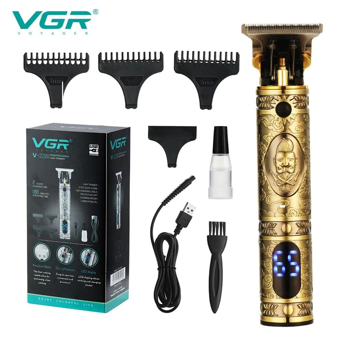 GENERICO - Máquina Patillera Recargable Vgr V-228 Diseño Pantalla Led