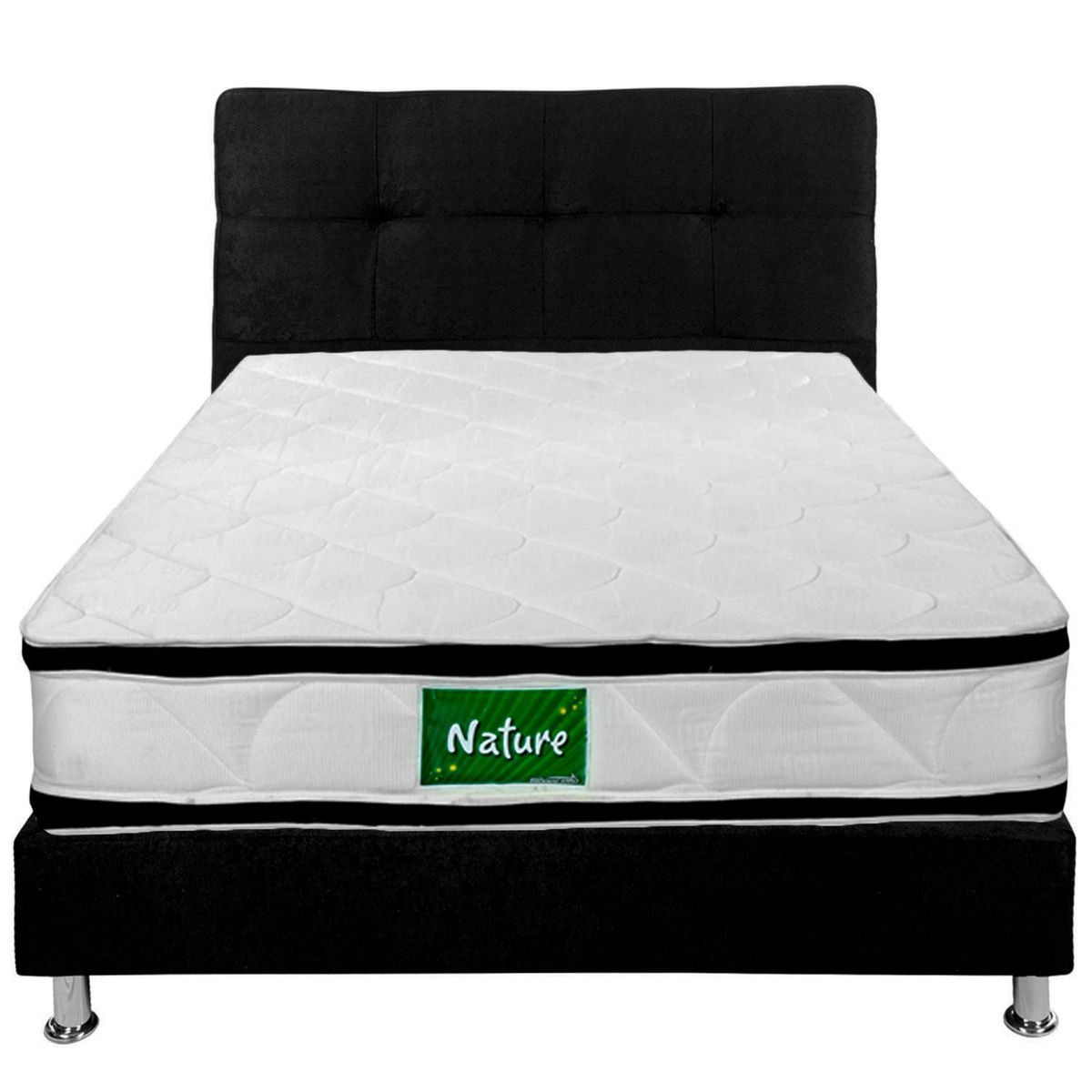 PRODESCANSO - COMBO NATURE S200 + BASE CAMA ENTERA  NEGRA + LENCERIA - SENCILLO