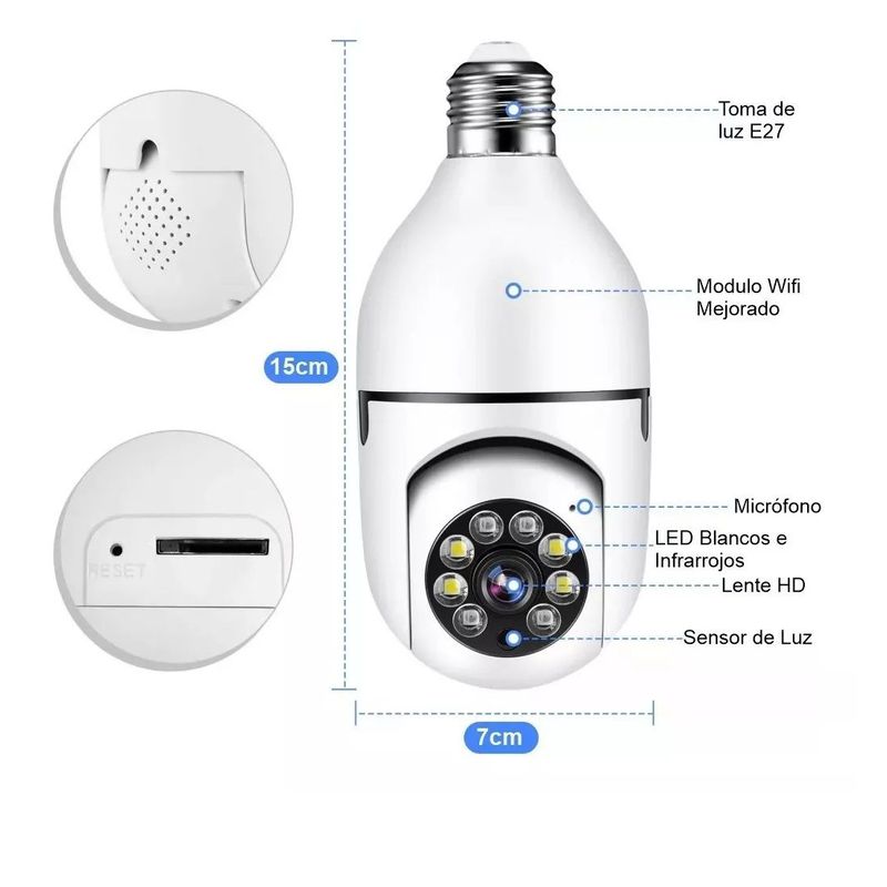 GENERICO - Camara Bombillo Robotica 1080P Wi Fi Inalambrica