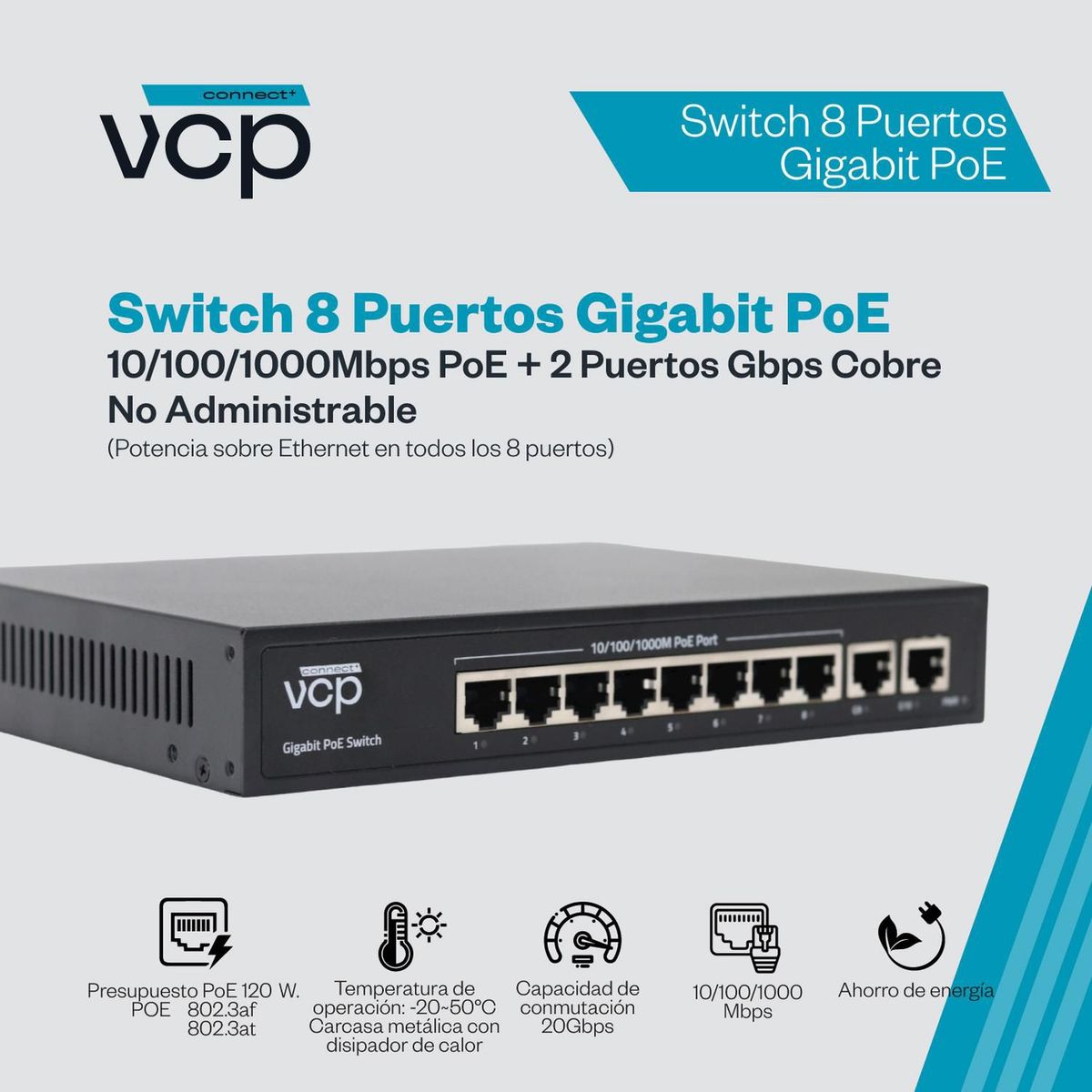 VCP - Switch Poe 8 Puertos 10/100/100mbps No Administrable