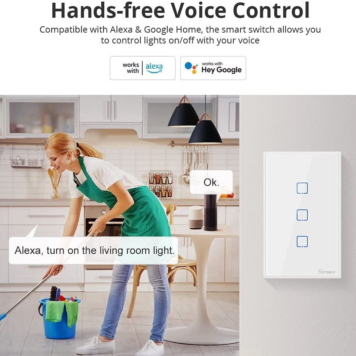 SONOFF - Interruptor Smart Wifi Sonoff 3 Botones Compatible Google - Alexa
