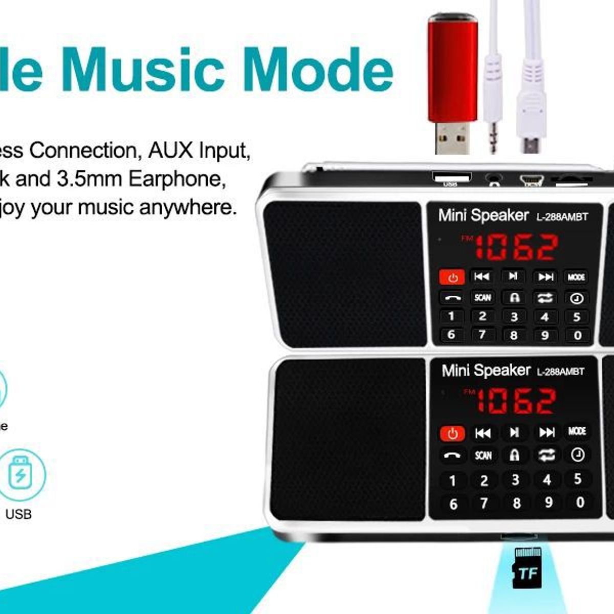 GENERICO - Radio Lefon Multifunción Digital Am Fm Bluetooth MP3 Recargable