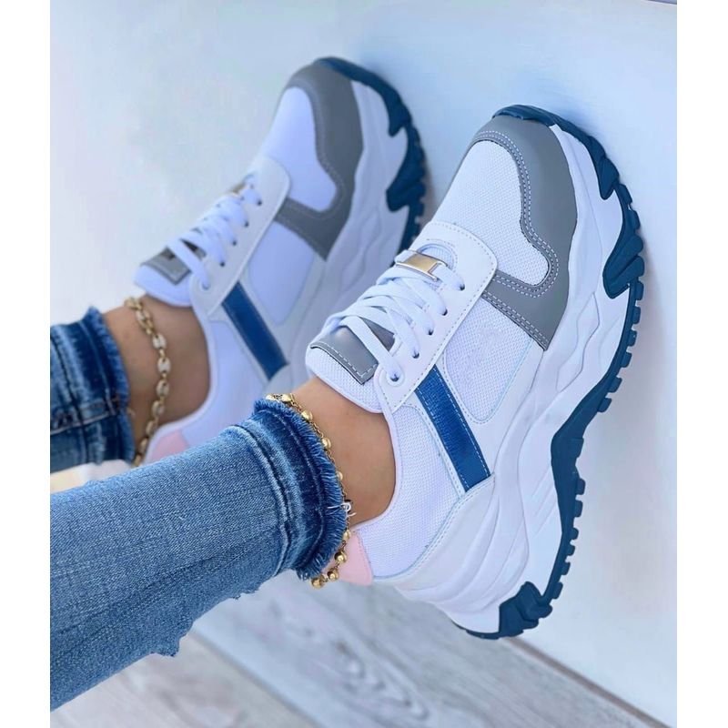 GENERICO - Tenis Blanco Azul Acero Dama Zapatillas Zapatos Mujer Lindos Moda Casual