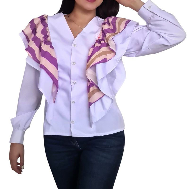 MORAMI - Camisa para mujer con boleros estampados en sisa MORAMI