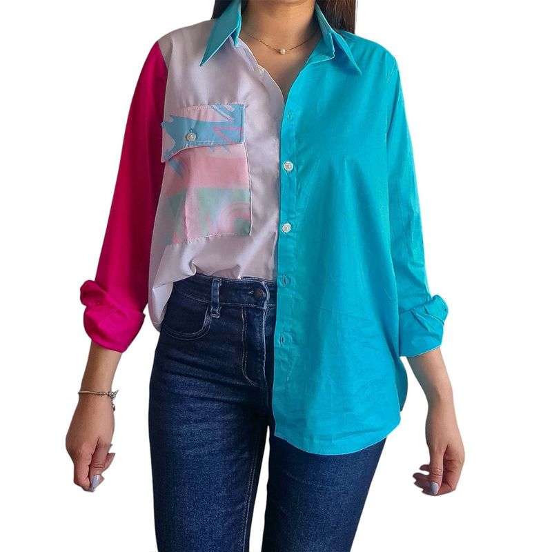 MORAMI - Camisa para mujer cuello camisero y manga larga MORAMI