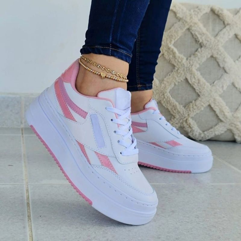 GENERICO - Tenis Blanco Rosa Dama Zapatillas Zapatos Mujer Lindos Moda Casual