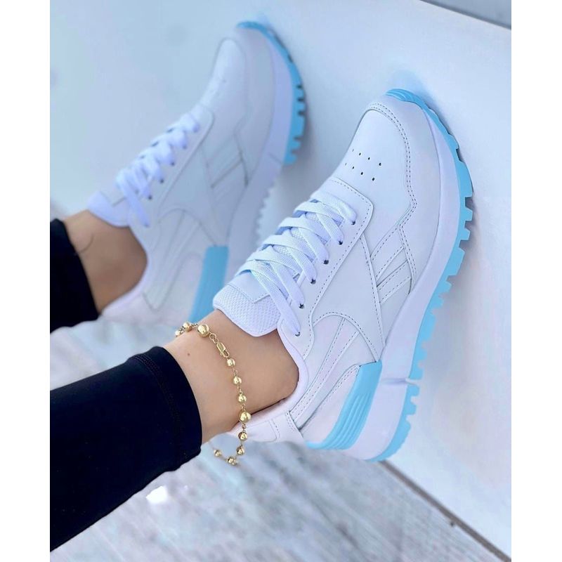 GENERICO - Tenis Blanco Celeste Dama Zapatillas Zapatos Mujer Lindos Moda Casual