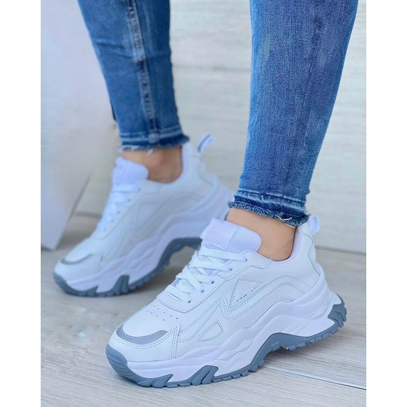 GENERICO - Tenis Blanco Gris Dama Zapatillas Zapatos Mujer Lindos Moda Casual