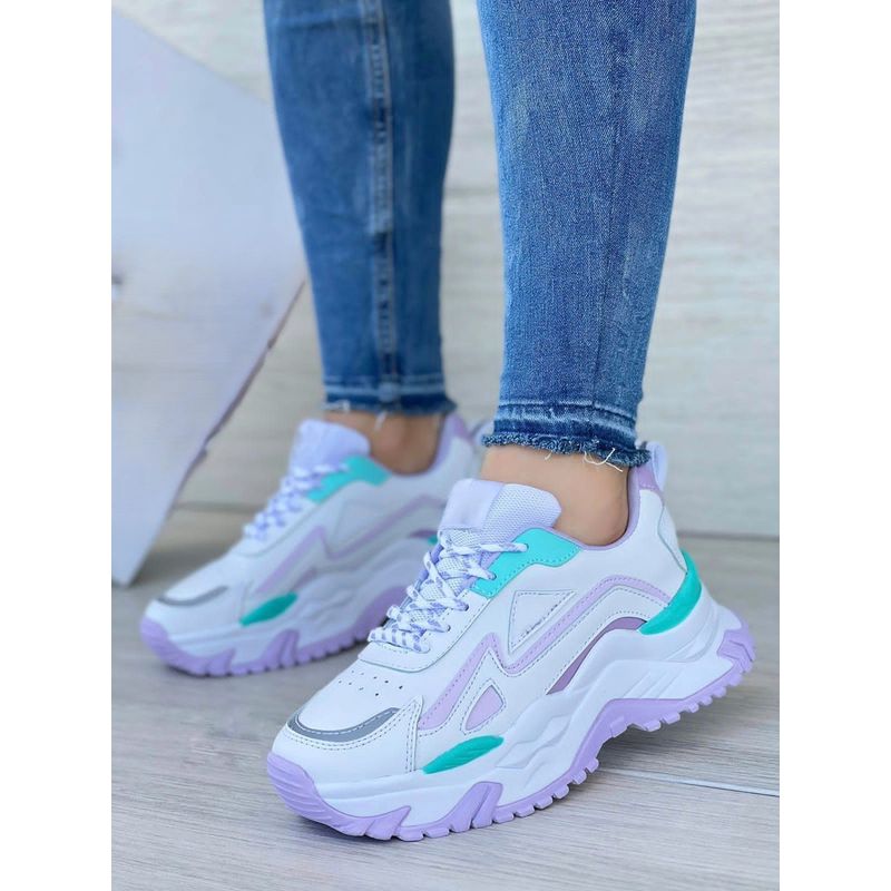 GENERICO - Tenis Blanco Lila Dama Zapatillas Zapatos Mujer Lindos Moda Casual