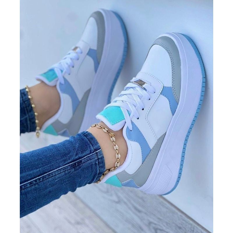GENERICO - Tenis Blanco Azul Dama Zapatillas Zapatos Mujer Lindos Moda Casual
