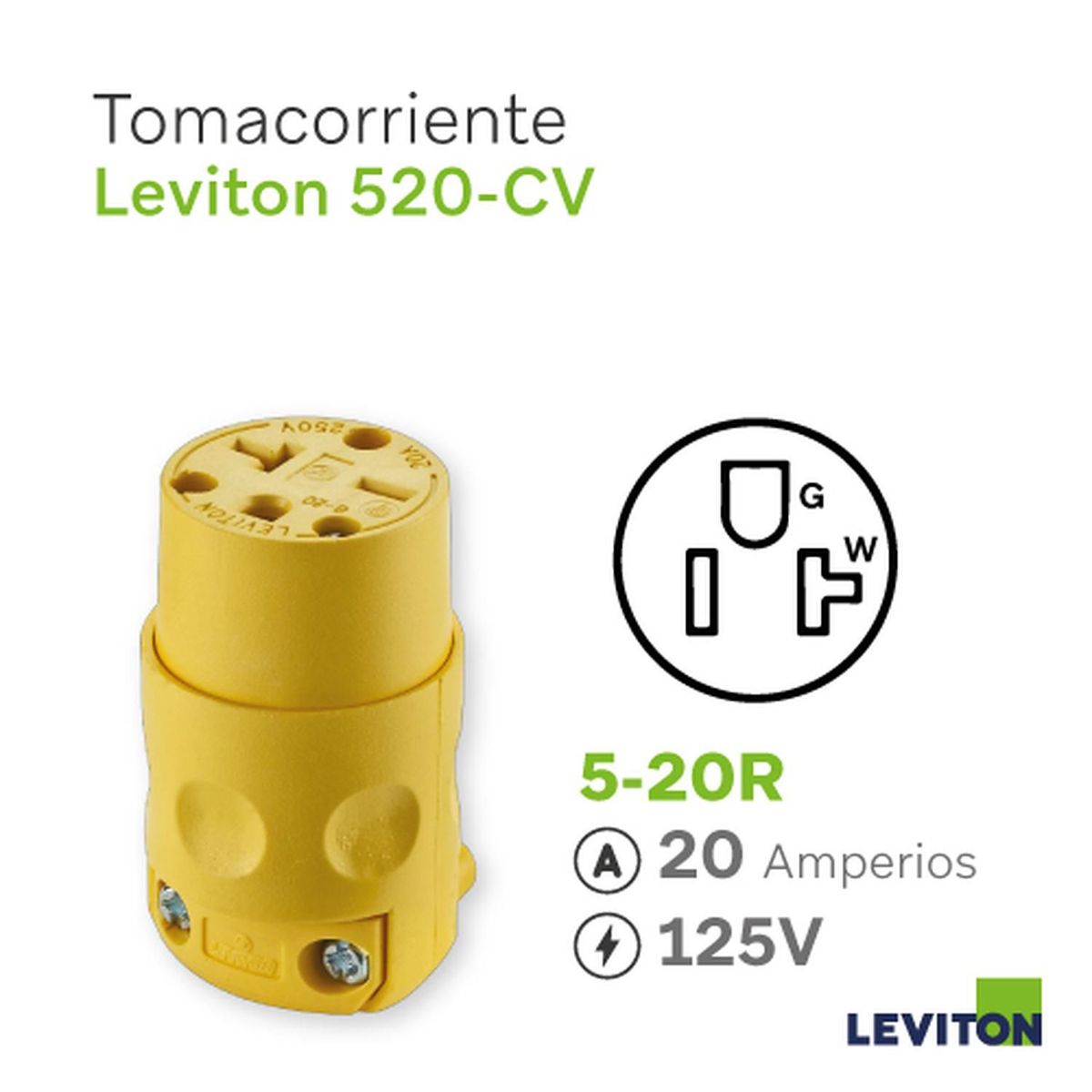 LEVITON - Tomacorriente Aéreo Leviton 520cv Amarillo 20a