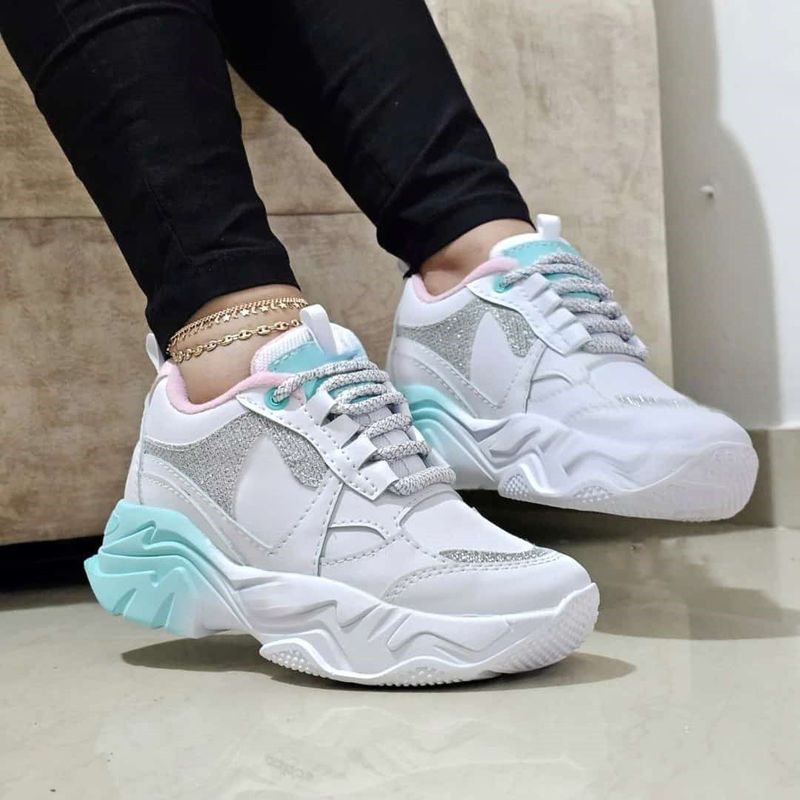 GENERICO - Tenis Blanco Turquesa Dama Zapatillas Zapatos Mujer Lindos Moda Casual
