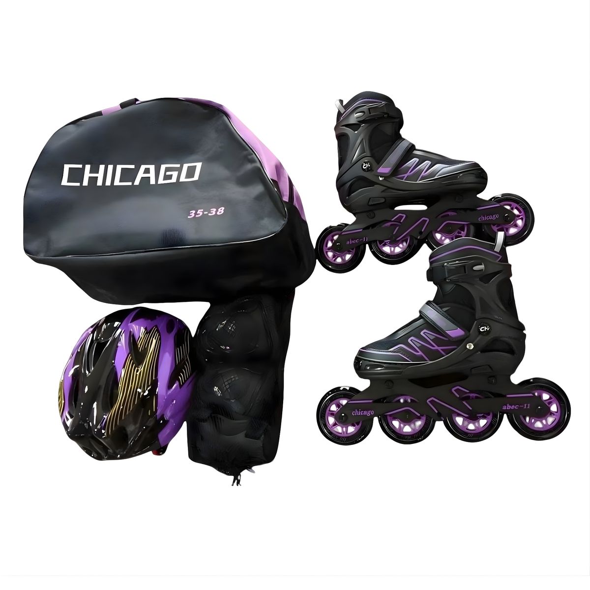 CHICAGO - Patines en Línea Semiprofesionales Bota Semidura Monoblock Talla S 29-32 Morado