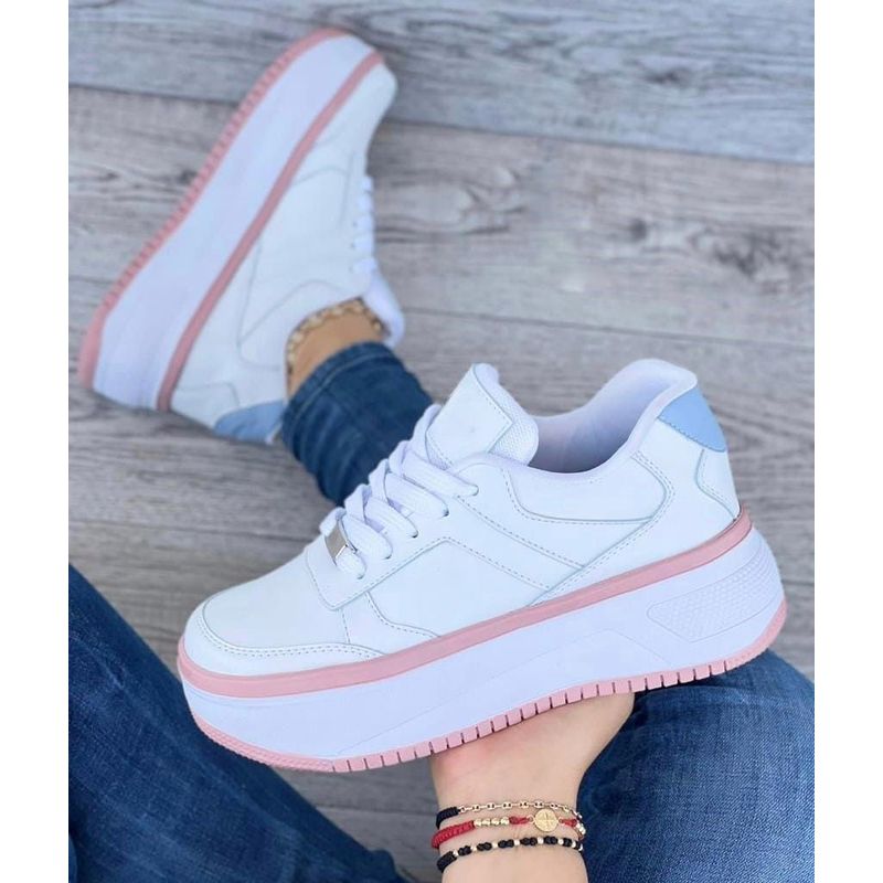 GENERICO - Tenis Blanco Rosa Dama Zapatillas Zapatos Mujer Lindos Moda Casual
