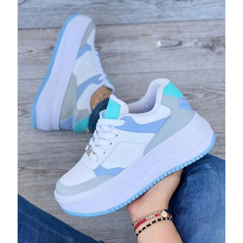GENERICO - Tenis Blanco Azul Dama Zapatillas Zapatos Mujer Lindos Moda Casual