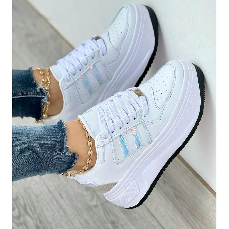 GENERICO - Tenis Blanco Tornasol Dama Zapatillas Zapatos Mujer Lindos Moda Casual