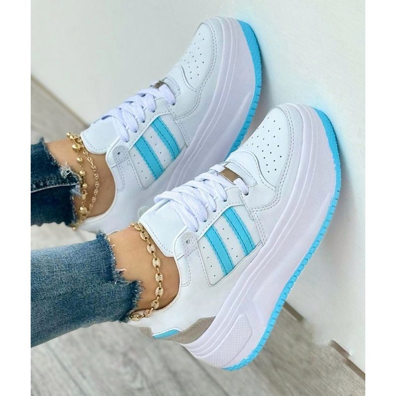 GENERICO - Tenis Blanco Turquesa  Dama Zapatillas Zapatos Mujer Lindos Moda Casual