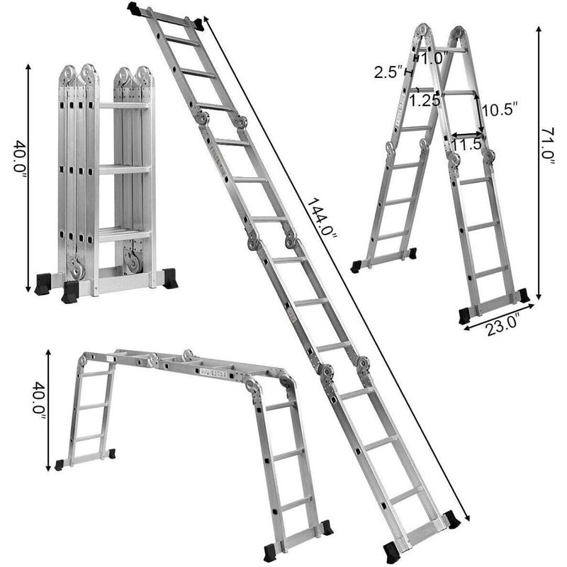 GENERICO - Escalera Plegable Multifuncional De Aluminio 12 Peldaños, 3,6 Metros
