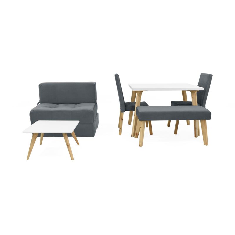 VENECIA - Combo Sofá Cama Bosnia y Comedor 4P Lugo Matiz con Butaco Gris