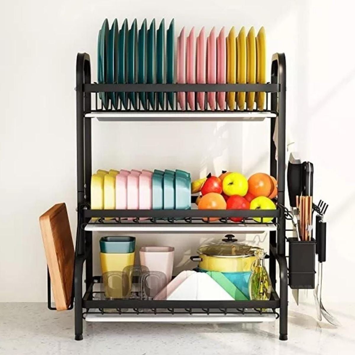 GENERICO - Escurridor De Platos, Estante De 3 Niveles Color Negro