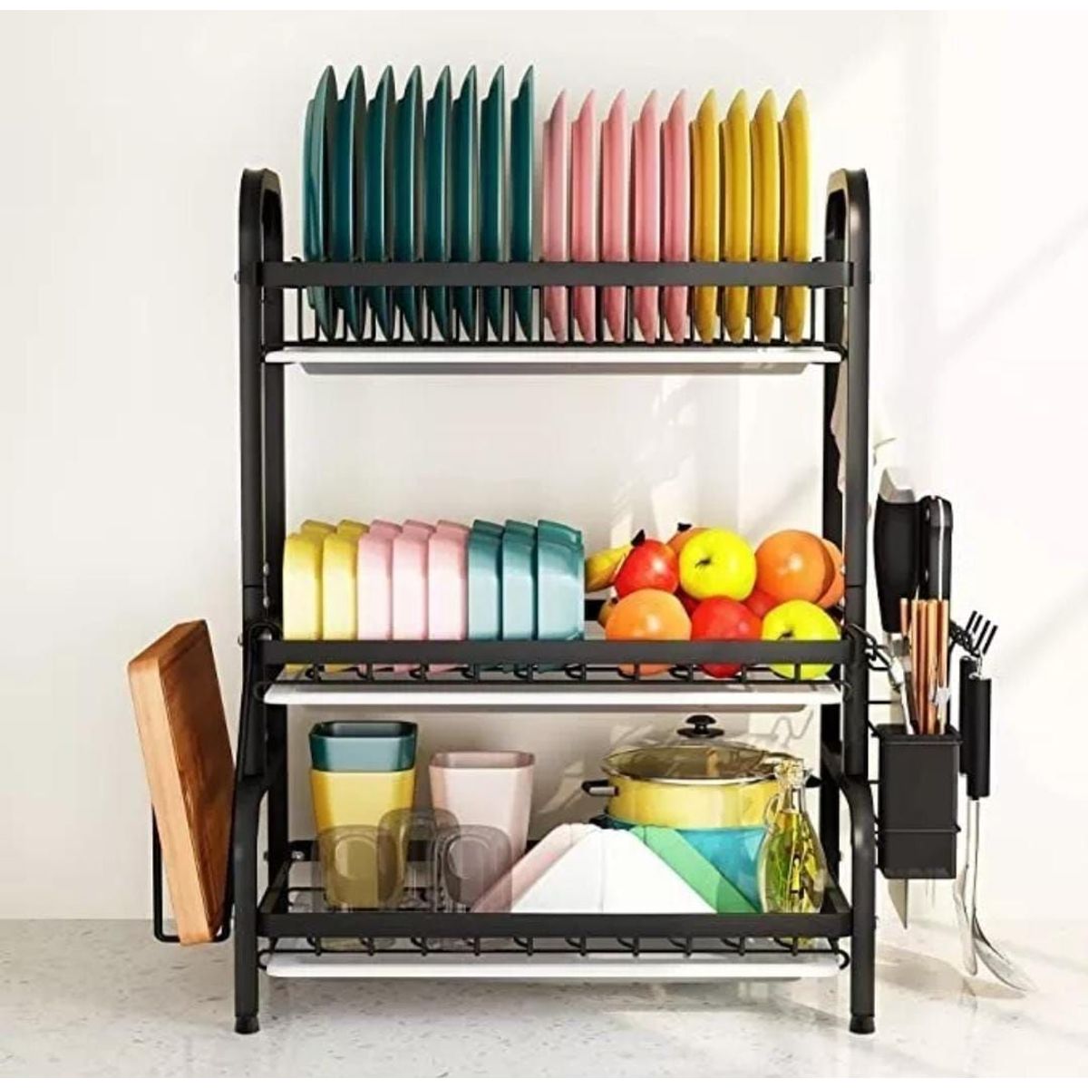 GENERICO - Escurridor De Platos, Estante De 3 Niveles Color Negro