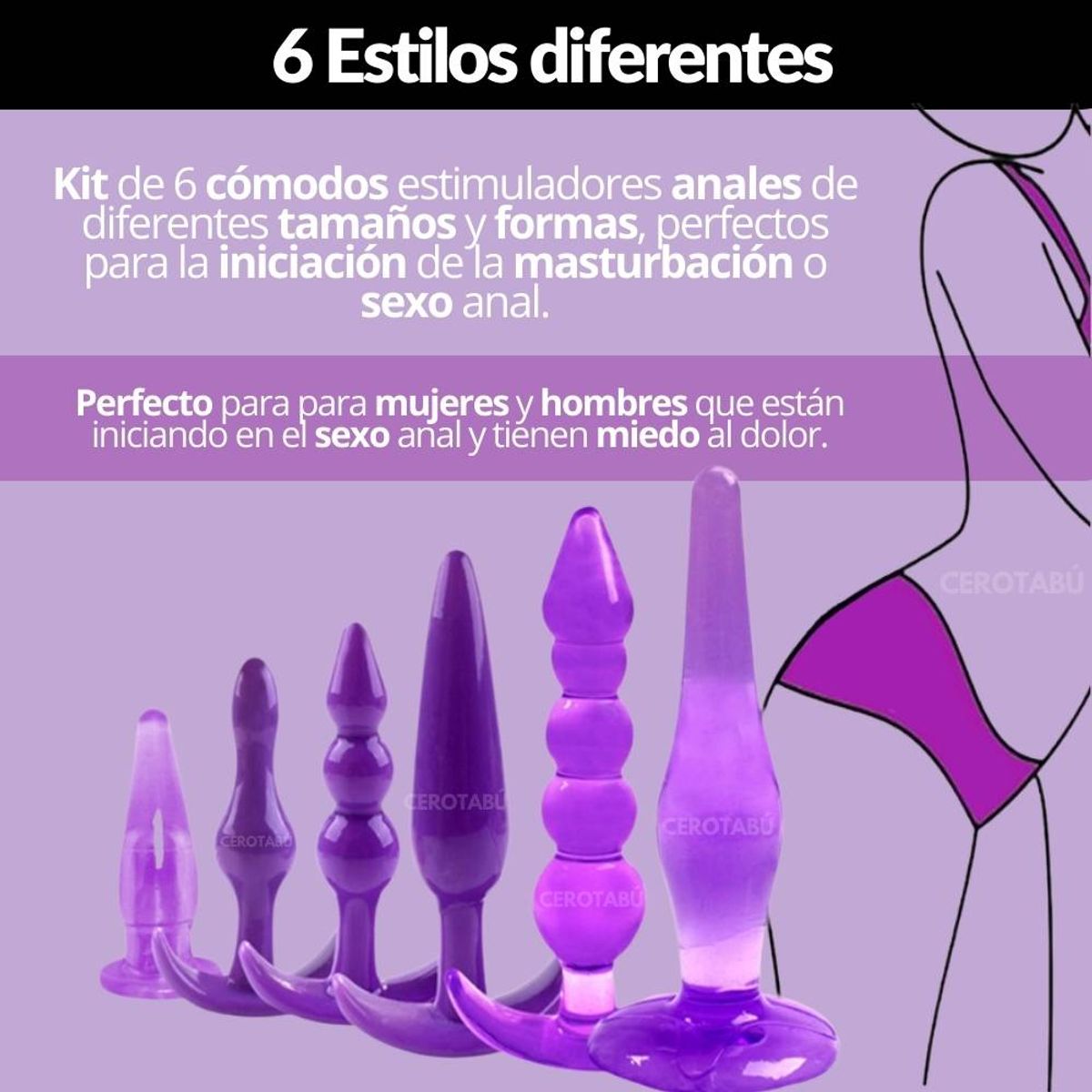 GENERICO - X6 Kit Plug Anal Premium Acostumbrador Consolador Silicona