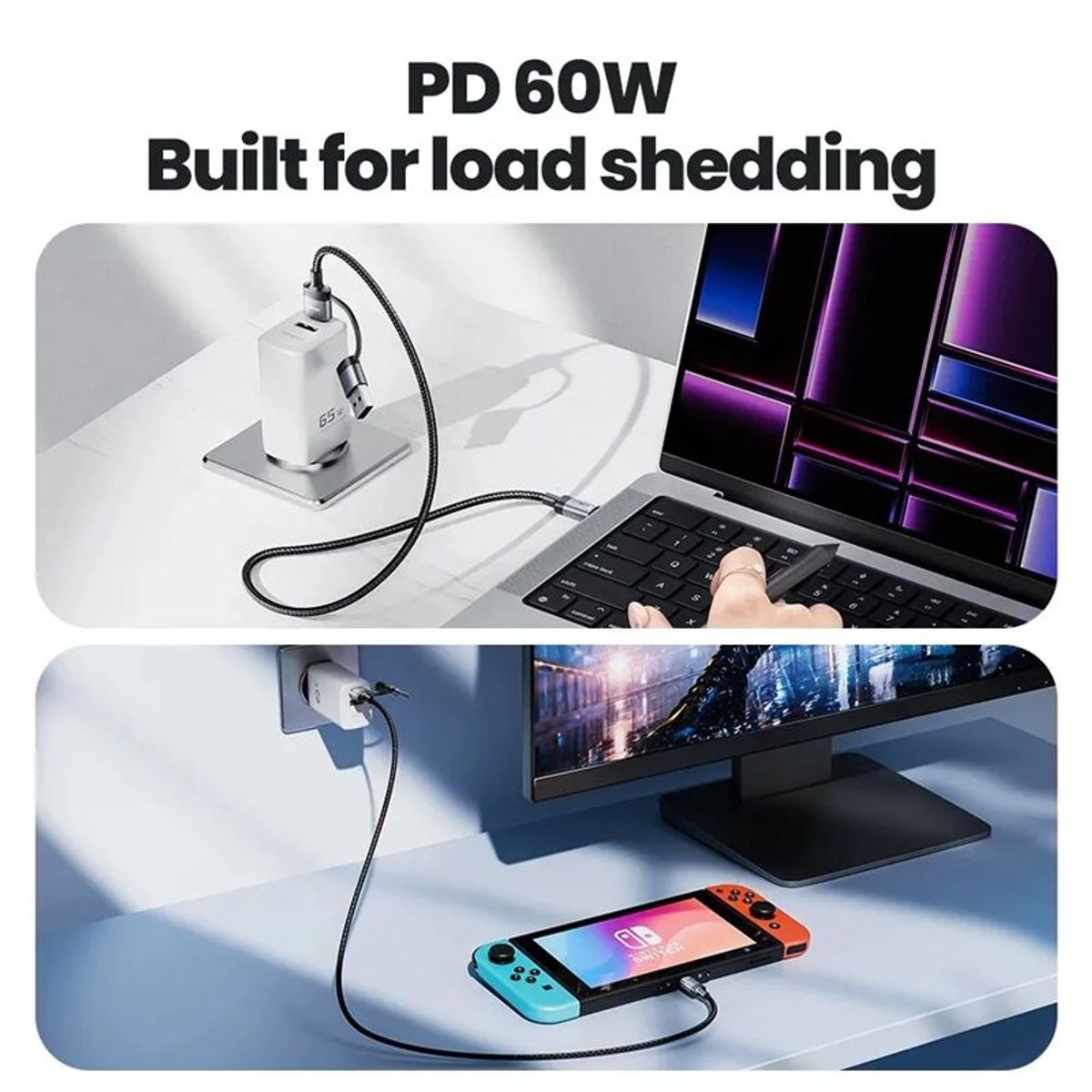 GENERICO - Cable de carga rapida Toocki USB 2 en 1 PD 60W tipo C a tipo C