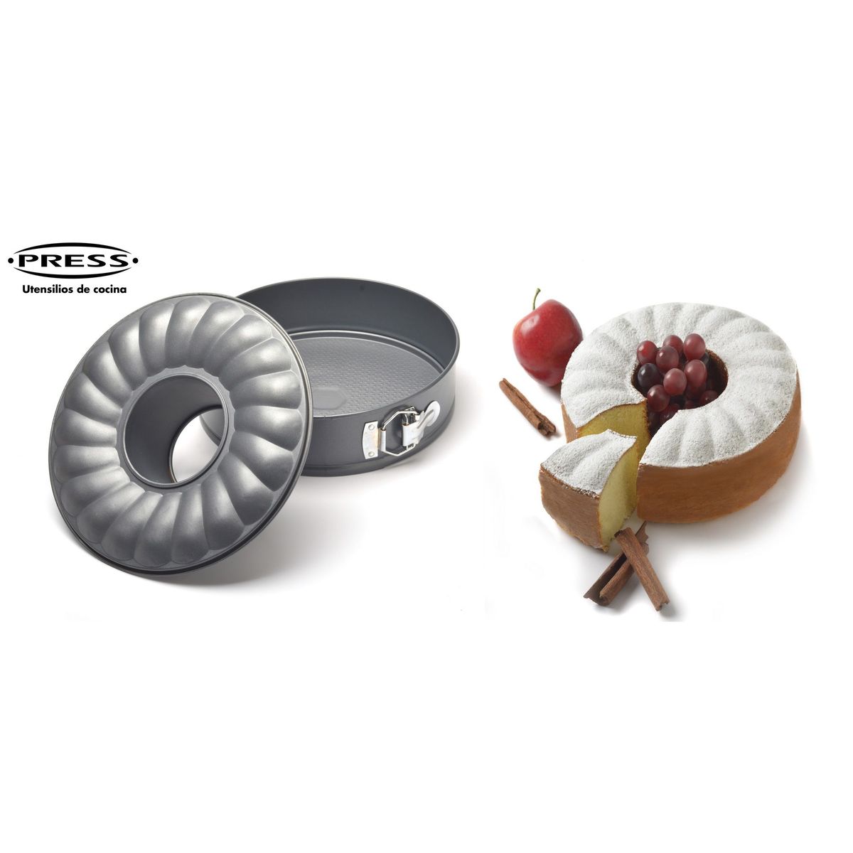 PRESS - Molde Desmontable Doble Fondo con Gancho 25x8.5 cm PRESS 77124 - Gris