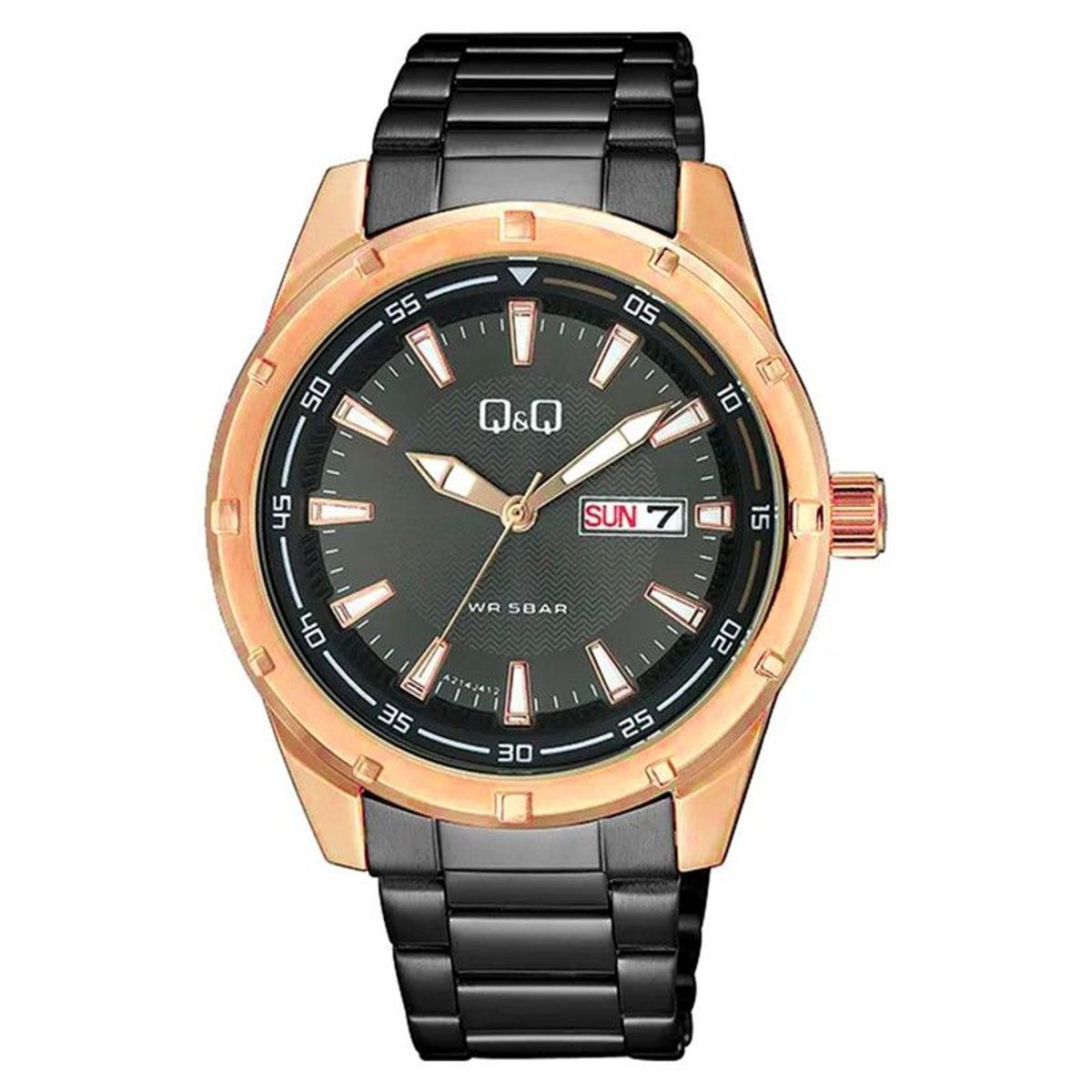 Q&Q - Reloj Q&q A214j412y Negro Pavonado Hombre Acero + Estuche